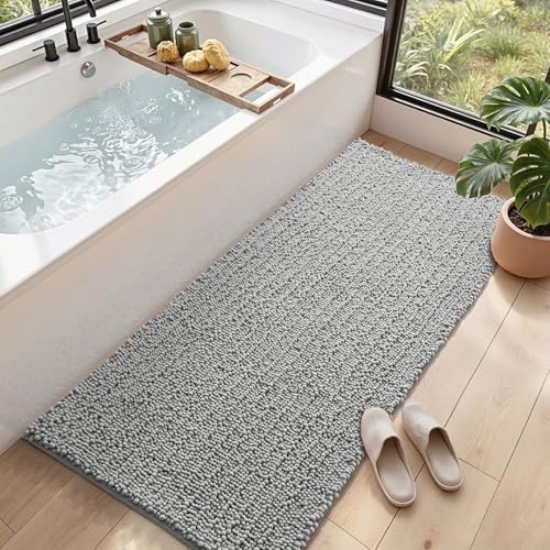 DEXI Chenille Bathroom Runner Rugs 60x24, Bath Mat Non Slip, Light