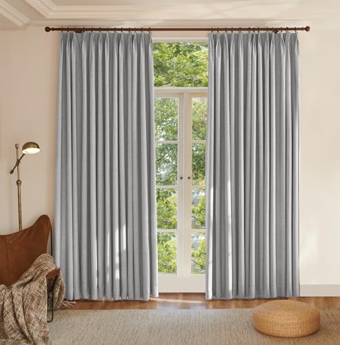 Textured Linen Pinch Pleats 100% Blackout Curtains for Bedroom/Living