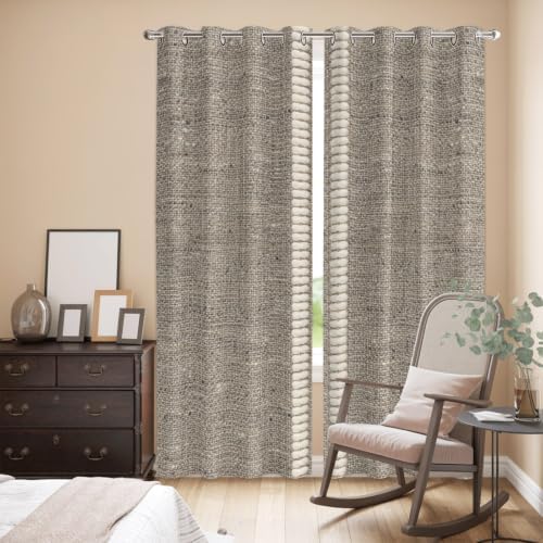Farmhouse Grey Brown Window Curtains 96 Inch Length 2 Panels Set