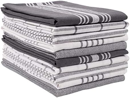 KAF Home Soho Kitchen Dish Towels - Set of 10, 18 x 28 Inch (Charcoal)
