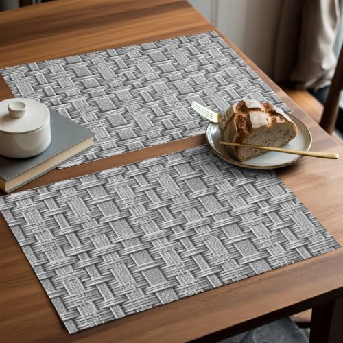 Woven Basket Placemats Set of 8, Rustic Minimalist Slate Gray Textured