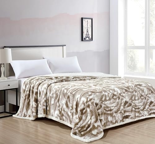 King Size Alaska Faux Fur Sherpa Blanket (102" x 90") (Taupe, King)