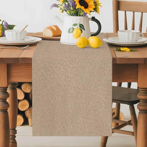 Beige Table Runner 108 inch Long, Farmhouse Solid Textured Rustic