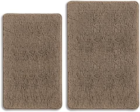 Taupe Bathroom Rugs Sets 2 Piece – Absorbent and Washable Bath Mat