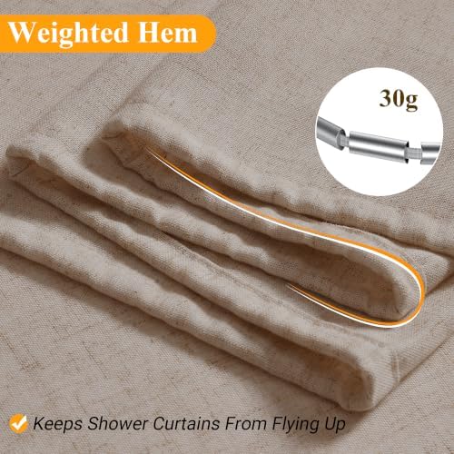 Naturoom Linen Shower Curtain 84 Inch Long for Bathroom Taupe