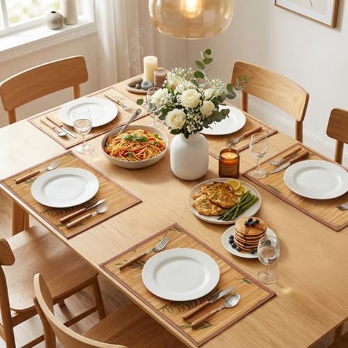 Eorbow 8 Pack Bamboo Placemats, 18 x 12 Inch Anti-Slip Table Mats