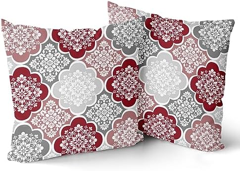 Red Boho Pillow Covers 18x18 Inch Pack of 2 Bohemian Gray and Red