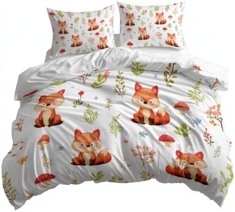 King Duvet Cover Set Soft Microfiber Cartoon Forest White