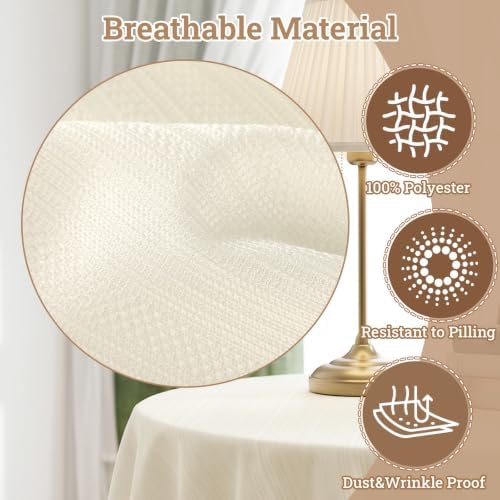 1 Pack 36 Inch Round Beige Tablecloth-Striped Pattern