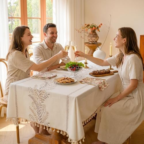 Cotton Linen Blend Tablecloth, 55 x 70 in, Grey Wheat