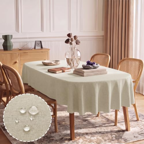 Hiasan Oval Faux Linen Textured Waterproof Tablecloth, 60 x 120 Inch