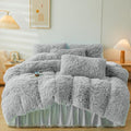 Fluffy Grey Faux Fur Comforter Cover Set Twin,Fluffy Fuzzy Plush Grey