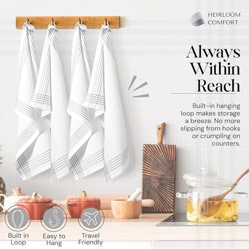 Grey and White Cotton Kitchen Towels 3 Pack, 16x26 Inch, Waffle Weave