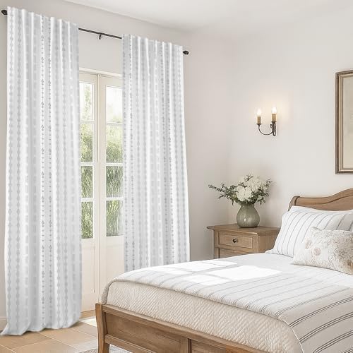 Light Gray Farmhouse Curtains for Bedroom Living Room,Grey and White