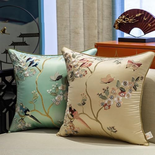 Set of 2, 20 x 20 inches, Embroidered Floral Decorative Throw Pillow