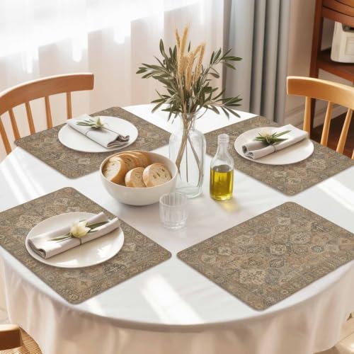 Central Medallion Placemats Set of 6 Vintage Abstract Traditional