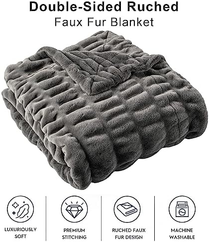 BATTILO Grey Faux Fur Throw Blanket for Couch, 60"x80", Double Side