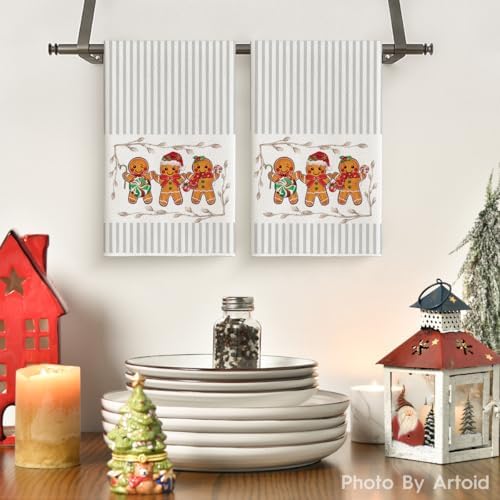 Artoid Mode Beige Candy Christmas Kitchen Towels Set of 2 18x26 Inch