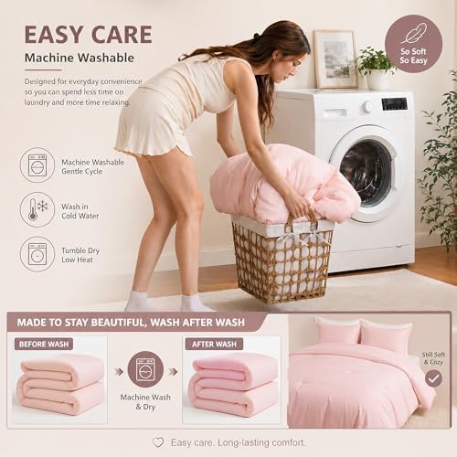 weigelia Pink Comforter Set Full Size, All Season Lightweight Bedding