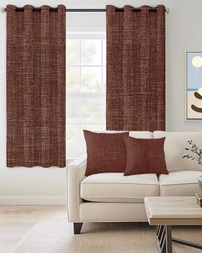 Blackout Curtains Room Darkening Drapes, Brown Rustic Vintage Burlap