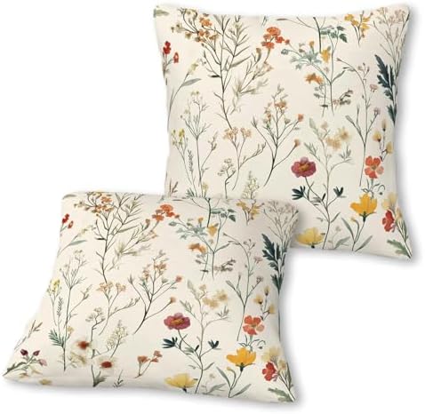 Cream Ivory Wildflower Meadow Throw Pillow Covers 18x18 Set of 2