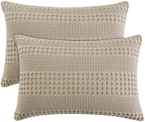 PHF 100% Cotton Waffle Pillow Shams King Size, 2 Pack 20" x 36" Soft