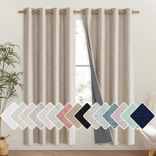 NICETOWN Oatmeal Bedroom Full Blackout Linen Curtain Panels Set of 2