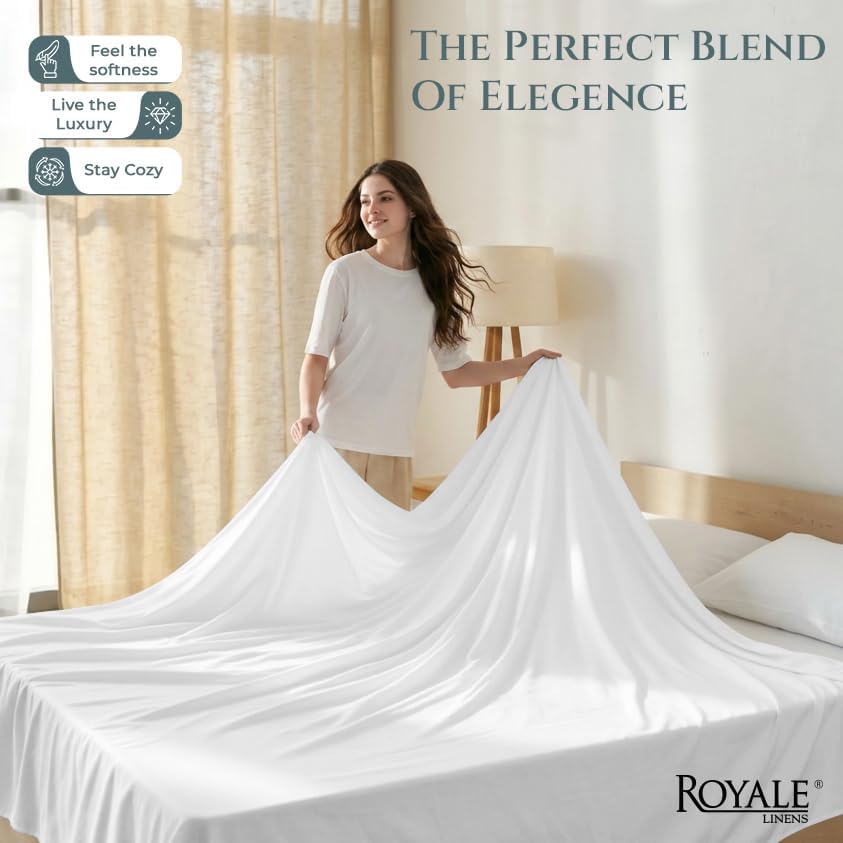 Royale Linens Queen Flat Sheet Only, Luxury Breathable Sateen Weave