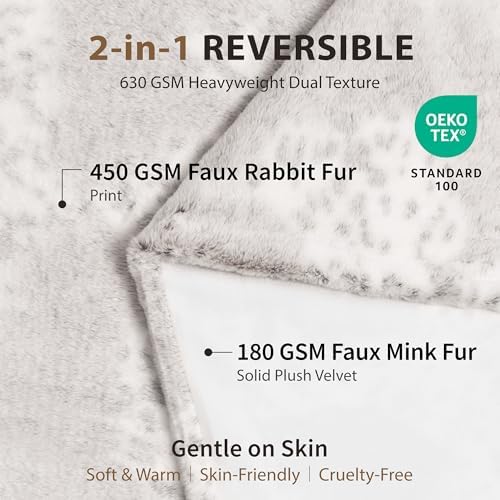 DEZ FURNISHINGS Reversible Faux Rabbit & Mink Fur Throw Blanket, Ultra