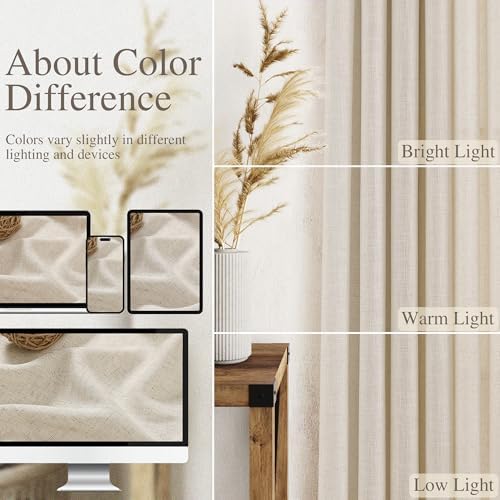Nanspring Warm Beige Linen Curtains 72 Inch Length for Living Room