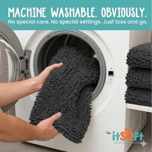 Small Chenille Bath Mats 25"x18", Plush Absorbent Bath Mats Quick Dry