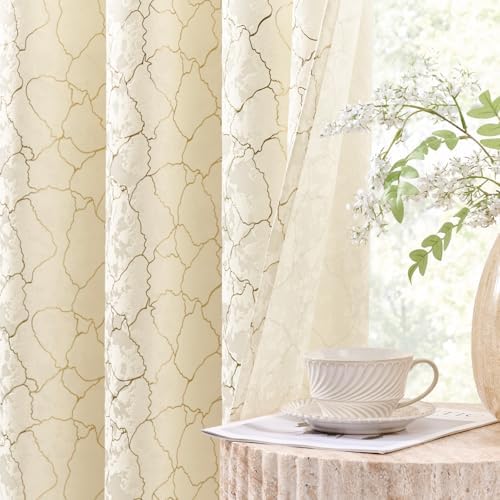 Ivory Curtains 84 Inches long 2 Panels Cream Geometric Curtains Room