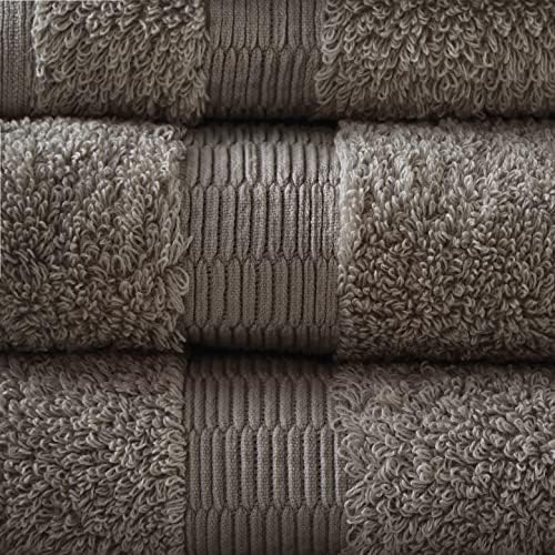 Madison Park Signature Luce Cotton Bath Towel Set, 6 Piece, Dark Taupe