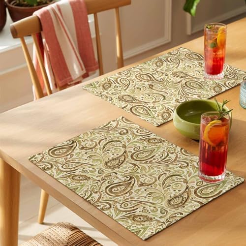 Placemats Set of 8, Beige Brown Green Woven Placemat, Linen Place Mats