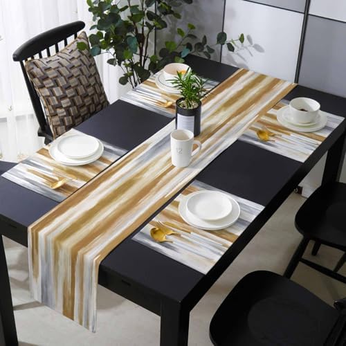 Brown Gray Table Mats Set of 6 With Table Runner 90 Inches