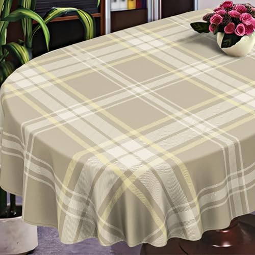 Plaid Oval Tablecloth Farmhouse 60"x84" Waterproof Table Cloth