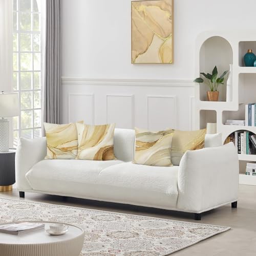 Bonhause Brown Gold Marble Texture Throw Pillow Covers 20x20 Inch Set