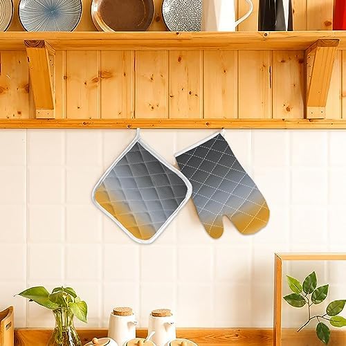 Quilted Cotton Terry Cloth Oven Mitt, Pot Holder Yellow Grey Gradient