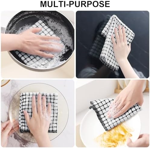 Kitinjoy Cotton 12 Pack Terry Kitchen Dish Cloths, Black