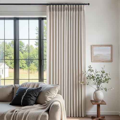 Oatmeal Linen Pinch Pleated Curtains 84 Inch 1 Panel Living Room