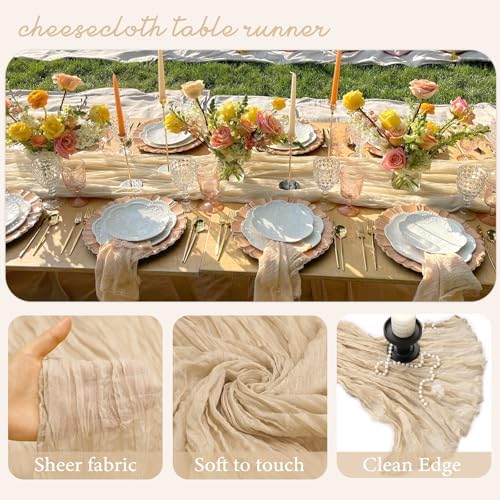 10 Pack Beige Cheesecloth Table Runner 17x108 Inch Spring Table Runner