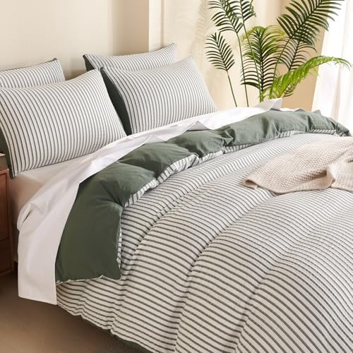 King Duvet Cover Set Striped Washed Microfiber Jacquard 3 Pieces