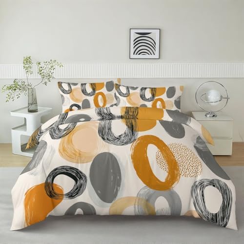 Abstract Geometric Neutral Color Circles Duvet Cover Set King 3 Pieces