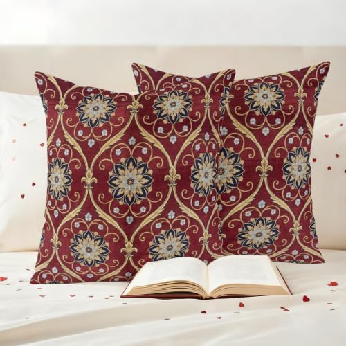 Boho Decorative Throw Pillow Covers 18x18 Inch Set of 2 Vintage Red