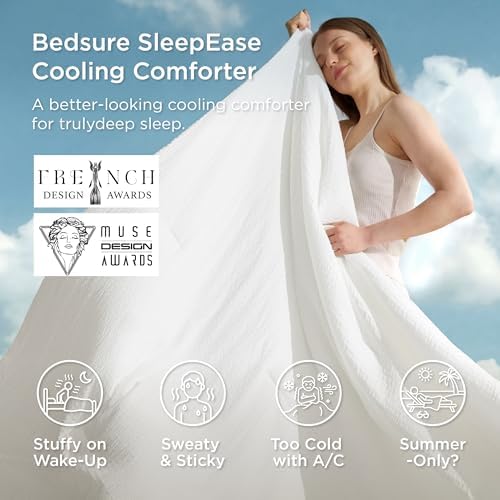 Bedsure Cooling Comforters Queen Size, White Seersucker Cool Bedding