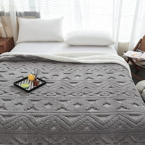 LEVINIS Boho Sherpa Throw Blanket 60'' × 80'', Dark Grey