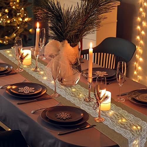 Tudomro 6 Pcs Burlap Table Runner with LED String Lights