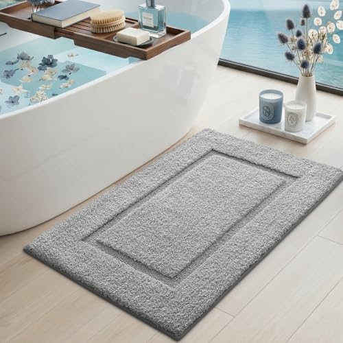 DEXI Bath Mat 24x16, Soft Absorbent Bathroom Rugs Non Slip, Light Grey
