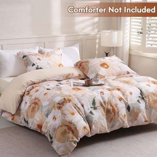 LONAVA Queen Flower 3 Pcs Duvet Cover Set, Breathable Soft Microfiber