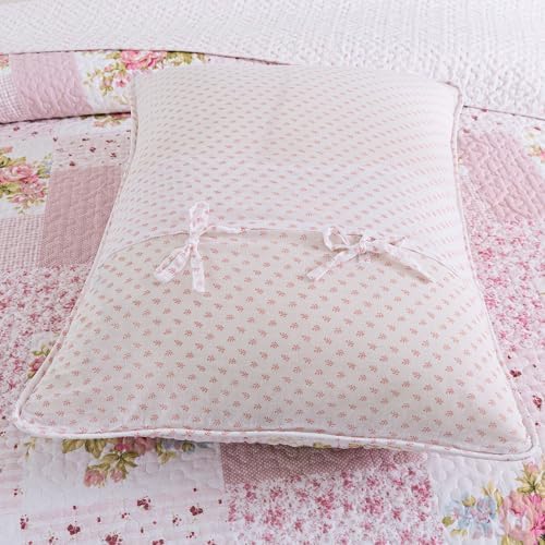 Soul & Lane - Pink Floral Patchwork Cotton Quilt Set, King with 2